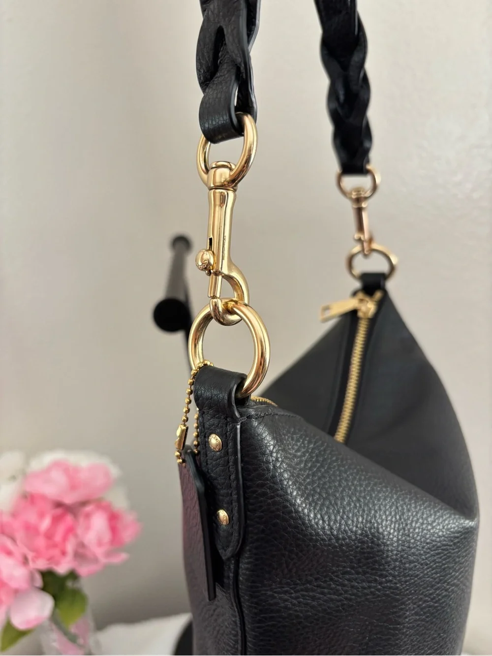 Coach Black Leather Abby Duffle Bag with Gold Hardware